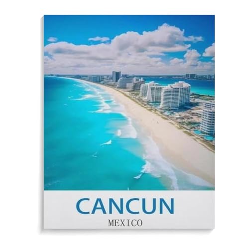 Puzzle 1000 Teile，Vintages Reiseplakat Cancun Mexiko，DIY Handwerk Geschenk（38x26cm）-B85 von YYHMKBYY