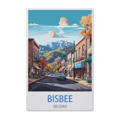 Puzzle 1000 Teile DIY Holz Puzzle，Bisbee Arizona Vintages Reiseplakat，Freizeit Creative Kreuzworträtsel Spiel Kind Puzzle Spielzeug Geburtstag Festival Einzigartiges Geschenk（75x50cm）-G30 von YYHMKBYY