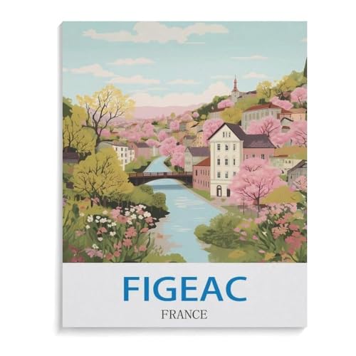 Puzzle 1000 Teile DIY Holz Puzzle，Figeac Vintage Reiseplakat Frankreich，Freizeit Creative Kreuzworträtsel Spiel Kind Puzzle Spielzeug Geburtstag Festival Einzigartiges Geschenk（75x50cm）-A46 von YYHMKBYY