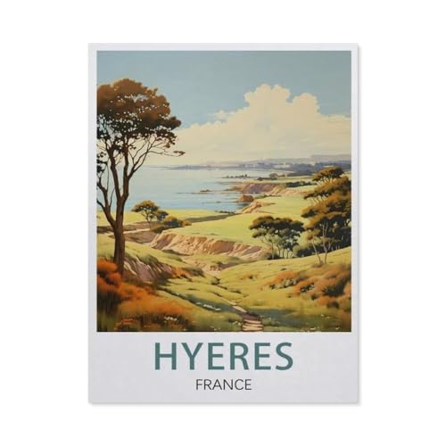 Puzzle 1000 Teile DIY Holz Puzzle，Hyeres France Vintage-Reiseposter，Freizeit Creative Kreuzworträtsel Spiel Kind Puzzle Spielzeug Geburtstag Festival Einzigartiges Geschenk（75x50cm）-AL97 von YYHMKBYY