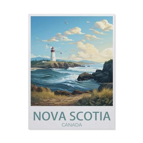 Puzzle 1000 Teile DIY Holz Puzzle，Nova Scotia Kanada, Vintage-Reiseposter，Freizeit Creative Kreuzworträtsel Spiel Kind Puzzle Spielzeug Geburtstag Festival Einzigartiges Geschenk（75x50cm）-AM70 von YYHMKBYY