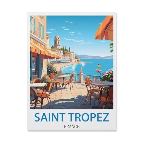 Puzzle 1000 Teile DIY Holz Puzzle，Saint Tropez, Frankreich，Freizeit Creative Kreuzworträtsel Spiel Kind Puzzle Spielzeug Geburtstag Festival Einzigartiges Geschenk（75x50cm）-T50 von YYHMKBYY