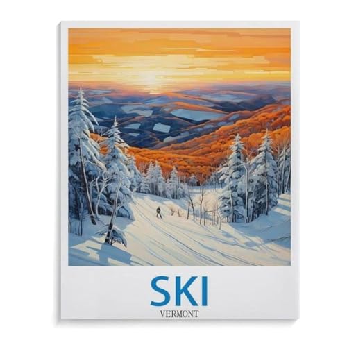 Puzzle 1000 Teile DIY Holz Puzzle，Skifahren in Vermont，Freizeit Creative Kreuzworträtsel Spiel Kind Puzzle Spielzeug Geburtstag Festival Einzigartiges Geschenk（75x50cm）-J25 von YYHMKBYY