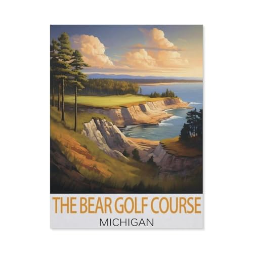 Puzzle 1000 Teile DIY Holz Puzzle，The Bear Golf Course Michigan Vintage Reiseposter，Freizeit Creative Kreuzworträtsel Spiel Kind Puzzle Spielzeug Geburtstag Festival Einzigartiges Geschenk-AG8 von YYHMKBYY