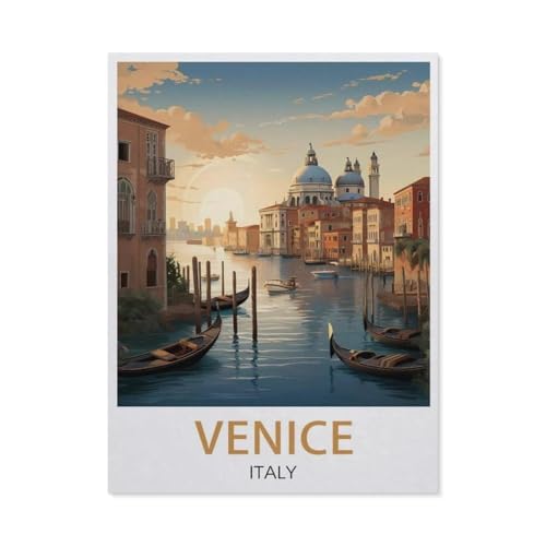 Puzzle 1000 Teile DIY Holz Puzzle，Venedig Italien Vintage-Reiseposter，Freizeit Creative Kreuzworträtsel Spiel Kind Puzzle Spielzeug Geburtstag Festival Einzigartiges Geschenk（75x50cm）-BD60 von YYHMKBYY