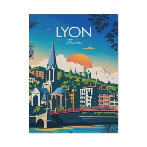 Puzzle 1000 Teile DIY Holz Puzzle，Vintage-Reise-Stadt-Poster Lyon，Freizeit Creative Kreuzworträtsel Spiel Kind Puzzle Spielzeug Geburtstag Festival Einzigartiges Geschenk（75x50cm）-BL66 von YYHMKBYY