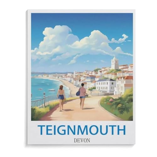 Puzzle 1000 Teile DIY Holz Puzzle，Vintages Reiseplakat Teignmouth Devon，Freizeit Creative Kreuzworträtsel Spiel Kind Puzzle Spielzeug Geburtstag Festival Einzigartiges Geschenk（75x50cm）-B19 von YYHMKBYY