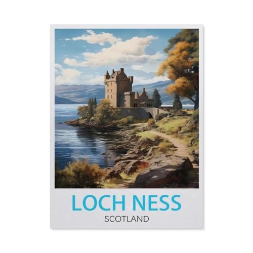 Puzzle 1000 Teile DIY Papier Puzzle，Loch Ness Schottland, Vintage-Reiseposter，Freizeit Creative Kreuzworträtsel Spiel Kind Puzzle Spielzeug Geburtstag Festival Einzigartiges Geschenk（38x26cm）-AQ40 von YYHMKBYY