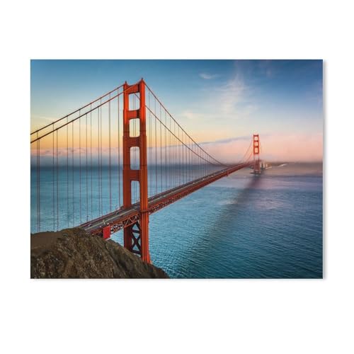 Puzzle 1000 Teile Erwachsene Kinde Spaß Lernspielzeug Geschenke，Golden Gate Bridge bei Sonnenuntergang und Nebel, San Francisco（38x26cm-602 von YYHMKBYY