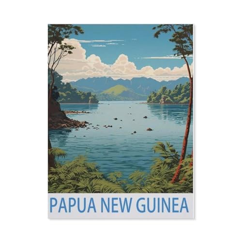 Puzzle 1000 Teile Erwachsene Puzzle Holz Puzzle Klassisches 3D Puzzle，Papua-Neuguinea Vintage-Reiseposter，DIY Collectibles Moderne Wohnkultur（75x50cm）-AH58 von YYHMKBYY