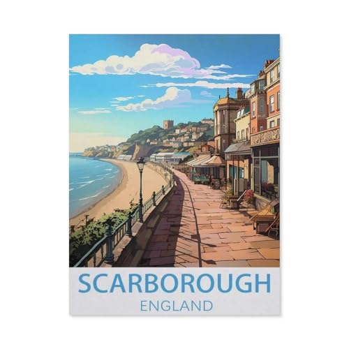 Puzzle 1000 Teile Erwachsene Puzzle Holz Puzzle Klassisches 3D Puzzle，Scarborough England Vintage-Reiseposter，DIY Collectibles Moderne Wohnkultur（75x50cm）-AI31 von YYHMKBYY