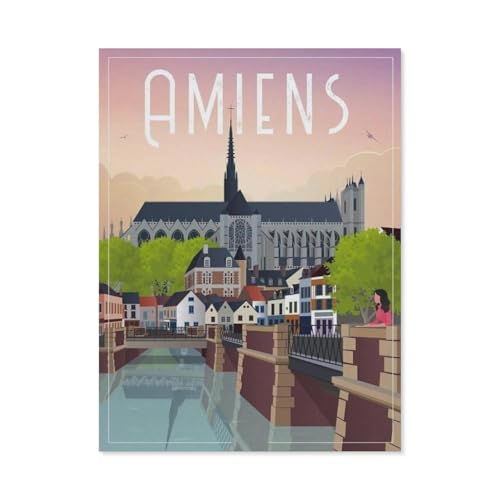 Puzzle 1000 Teile Erwachsene Puzzle Papier Puzzle Klassisches 3D Puzzle，Amiens Frankreich Kathedrale Vintage Reiseposter，DIY Collectibles Moderne Wohnkultur（50x70cm）-BN11 von YYHMKBYY