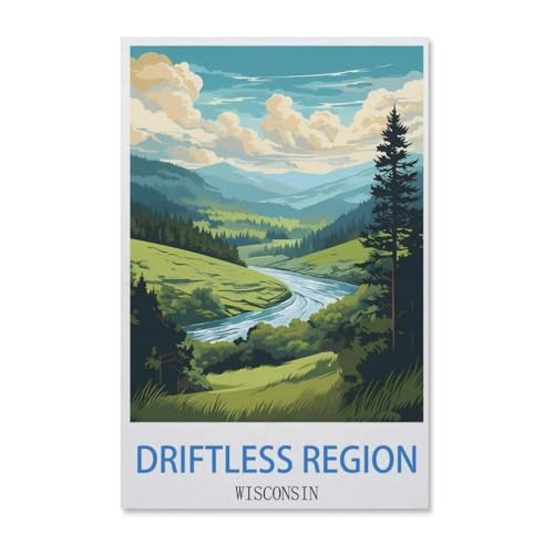 Puzzle 1000 Teile Erwachsene Puzzle Papier Puzzle Klassisches 3D Puzzle，Driftless Region Wisconsin Vintages Reiseplakat，DIY Collectibles Moderne Wohnkultur（38x26cm）-G29 von YYHMKBYY