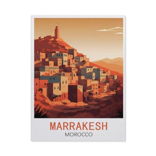 Puzzle 1000 Teile Erwachsene Puzzle Papier Puzzle Klassisches 3D Puzzle，Marrakesch, Marokko, Vintage-Reiseposter，DIY Collectibles Moderne Wohnkultur（50x70cm）-AG80 von YYHMKBYY