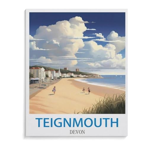 Puzzle 1000 Teile Erwachsene Puzzle Papier Puzzle Klassisches 3D Puzzle，Vintages Reiseplakat Teignmouth Devon，DIY Collectibles Moderne Wohnkultur（38x26cm）-B18 von YYHMKBYY