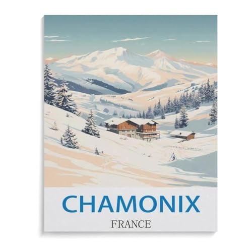 Puzzle 1000 Teile Erwachsenen Puzzle，Chamonix Frankreich Vintages Ski-Reiseplakat，Kind Aus Holz Puzzle Panorama Art DIY Leisure Game Fun Geschenk Spielzeug Geeignete Freunde Familie（75x50cm）-K51 von YYHMKBYY