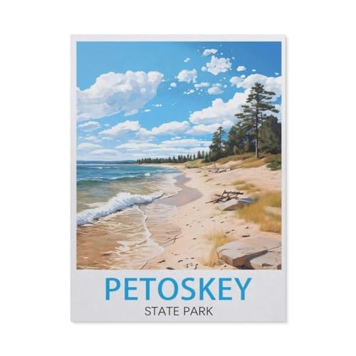 Puzzle 1000 Teile Erwachsenen Puzzle，Petoskey State Park Vintage-Reiseposter，Kind Aus Holz Puzzle Panorama Art DIY Leisure Game Fun Geschenk Spielzeug Geeignete Freunde Familie（75x50cm）-AL4 von YYHMKBYY