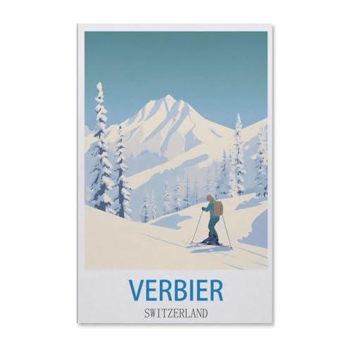 Puzzle 1000 Teile Erwachsenen Puzzle，Verbier Vintage Reiseplakat Schweiz，Kind Aus Holz Puzzle Panorama Art DIY Leisure Game Fun Geschenk Spielzeug Geeignete Freunde Familie（75x50cm）-E64 von YYHMKBYY