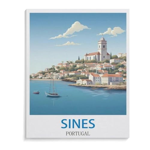 Puzzle 1000 Teile Erwachsenen Puzzle，Vintages Reiseplakat Sines Portugal，Kind Aus Holz Puzzle Panorama Art DIY Leisure Game Fun Geschenk Spielzeug Geeignete Freunde Familie（75x50cm）-A26 von YYHMKBYY