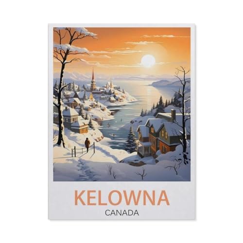 Puzzle 1000 Teile Landschaft Erwachsene Puzzle Holz Puzzle 3D Klassisches Puzzle，Kelowna Vintage-Reiseposter mit Kanada-Ski-Motiv，DIY Moderne Kunst Hauptdekor（75x50cm）-AW18 von YYHMKBYY