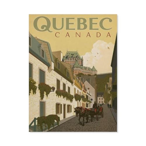 Puzzle 1000 Teile Landschaft Erwachsene Puzzle Holz Puzzle 3D Klassisches Puzzle，Quebec Street Scene Vintage Reiseposter，DIY Moderne Kunst Hauptdekor（75x50cm）-BK11 von YYHMKBYY