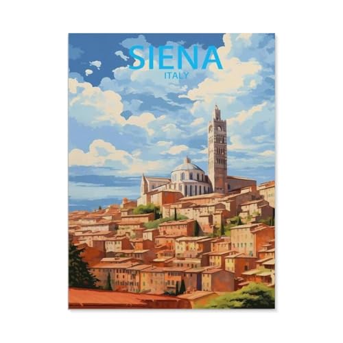 Puzzle 1000 Teile Landschaft Erwachsene Puzzle Holz Puzzle 3D Klassisches Puzzle，Siena Italien, Vintage-Reiseposter，DIY Moderne Kunst Hauptdekor（75x50cm）-AK42 von YYHMKBYY