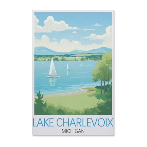 Puzzle 1000 Teile Landschaft Erwachsene Puzzle Papier Puzzle 3D Klassisches Puzzle， Lake Charlevoix, Michigan，DIY Moderne Kunst Hauptdekor（38x26cm）-G97 von YYHMKBYY