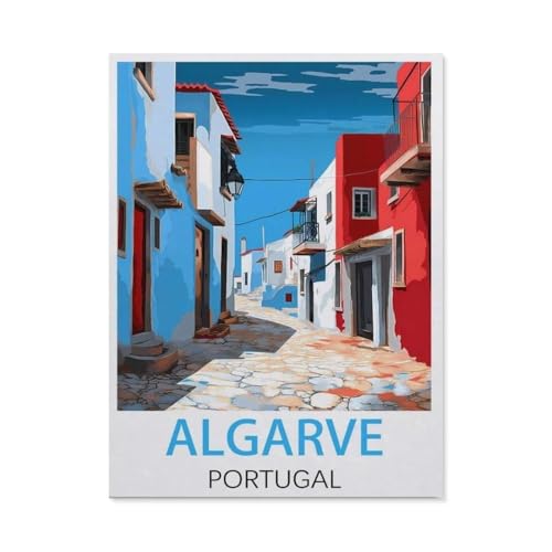 Puzzle 1000 Teile Landschaft Erwachsene Puzzle Papier Puzzle 3D Klassisches Puzzle，Algarve Portugal Vintage-Reiseposter，DIY Moderne Kunst Hauptdekor（38x26cm）-AI96 von YYHMKBYY