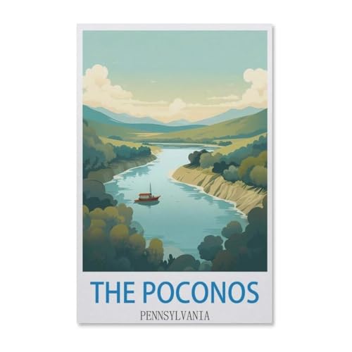 Puzzle 1000 Teile Landschaft Erwachsene Puzzle Papier Puzzle 3D Klassisches Puzzle，Das Poconos Pennsylvania Vintage Reiseplakat，DIY Moderne Kunst Hauptdekor（38x26cm）-F48 von YYHMKBYY