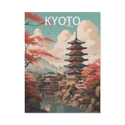 Puzzle 1000 Teile Landschaft Erwachsene Puzzle Papier Puzzle 3D Klassisches Puzzle，Kyoto Japanisches Vintage-Reiseposter，DIY Moderne Kunst Hauptdekor（50x70cm）-AM61 von YYHMKBYY