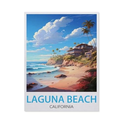 Puzzle 1000 Teile Landschaft Erwachsene Puzzle Papier Puzzle 3D Klassisches Puzzle，Laguna Beach California Vintage-Reiseposter，DIY Moderne Kunst Hauptdekor（50x70cm）-BC78 von YYHMKBYY