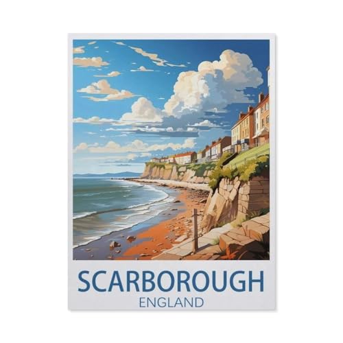 Puzzle 1000 Teile Landschaft Erwachsene Puzzle Papier Puzzle 3D Klassisches Puzzle，Scarborough England-Vintage-Reiseposter，DIY Moderne Kunst Hauptdekor（38x26cm）-AT96 von YYHMKBYY