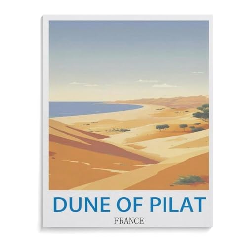 Puzzle 1000 Teile Landschaft Erwachsene Puzzle Papier Puzzle 3D Klassisches Puzzle，Vintage-Reiseplakat Dune du Pilat Frankreich，DIY Moderne Kunst Hauptdekor（38x26cm）-B10 von YYHMKBYY