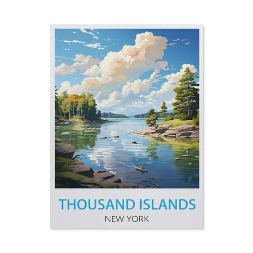 Puzzle 1000 Teile Landschaft Erwachsene Puzzle Papier Puzzle 3D Klassisches Puzzle，Vintage-Reiseposter,Thousand Islands New York，DIY Moderne Kunst Hauptdekor（50x70cm）-AL88 von YYHMKBYY