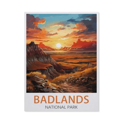 Puzzle 1000 Teile Landschaft Erwachsene Puzzle Papier Puzzle 3D Klassisches Puzzle，Vintage-Reiseposter Badlands-Nationalpark，DIY Moderne Kunst Hauptdekor（50x70cm）-BU36 von YYHMKBYY