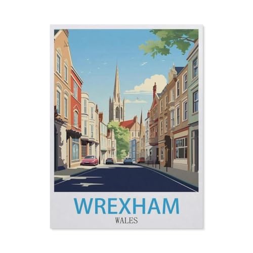 Puzzle 1000 Teile Landschaft Erwachsene Puzzle Papier Puzzle 3D Klassisches Puzzle，Wrexham Wales Vintage-Reiseposter，DIY Moderne Kunst Hauptdekor（38x26cm）-AX64 von YYHMKBYY