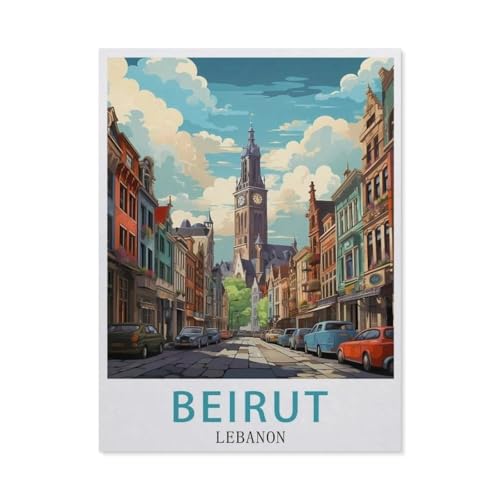 Puzzle 1000 Teile für Erwachsene，Beirut Libanon Vintage-Reiseposter，Puzzle Teenager Jungen Mädchen Puzzle Schwieriges, Herausforderndes Puzzle für Partyspiele（50x70cm）-BA93 von YYHMKBYY