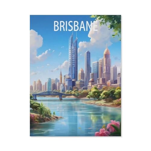 Puzzle 1000 Teile für Erwachsene，Brisbane Australien, Vintage-Reiseposter，Puzzle Teenager Jungen Mädchen Puzzle for Teen Lernspiel Holiday Challenging Puzzle（75x50cm）-BC18 von YYHMKBYY