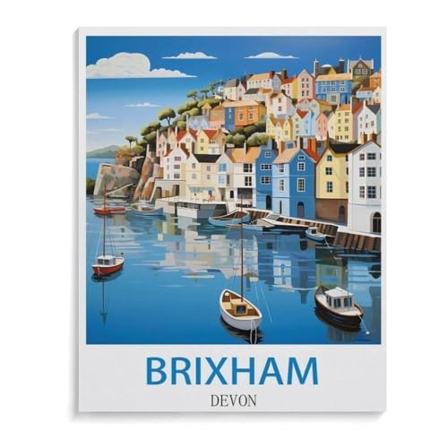 Puzzle 1000 Teile für Erwachsene，Brixham Devon Vintage Reiseplakate，Puzzle Teenager Jungen Mädchen Puzzle for Teen Lernspiel Holiday Challenging Puzzle（38x26cm）-L48 von YYHMKBYY