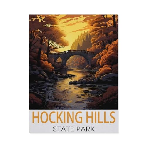 Puzzle 1000 Teile für Erwachsene，Hocking Hills State Park Vintage-Reiseposter，Puzzle Teenager Jungen Mädchen Puzzle Schwieriges, Herausforderndes Puzzle für Partyspiele（50x70cm）-AI33 von YYHMKBYY