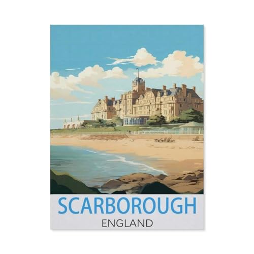 Puzzle 1000 Teile für Erwachsene，Scarborough England Vintage-Reiseposter，Puzzle Teenager Jungen Mädchen Puzzle for Teen Lernspiel Holiday Challenging Puzzle（75x50cm）-AI36 von YYHMKBYY