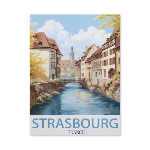 Puzzle 1000 Teile für Erwachsene，Straßburg, Frankreich, Vintage-Reiseposter，Puzzle Teenager Jungen Mädchen Puzzle for Teen Lernspiel Holiday Challenging Puzzle（50x70cm）-BG56 von YYHMKBYY