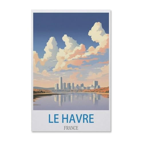 Puzzle 1000 Teile für Erwachsene，Vintage-Reiseplakat Le Havre Frankreich，Puzzle Teenager Jungen Mädchen Puzzle Schwieriges, Herausforderndes Puzzle für Partyspiele（75x50cm）-E85 von YYHMKBYY