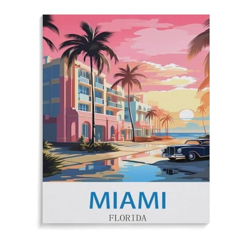 Puzzle 1000 Teile für Erwachsene，Vintages Reiseplakat Miamis Florida，Puzzle Schwierig Perfektes Pädagogisches Geschenk für Jungen Und Mädchen（75x50cm）-C70 von YYHMKBYY