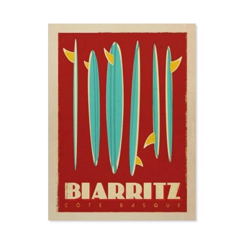 Puzzle Für Erwachsene 1000 Teile DIY Holz Puzzles Erwachsene Kinder Puzzle ，Vintage Biarritz Reiseposter Surfbretter，1000 Teile Puzzle Geschenke Für Liebhaber Oder Freunde（75x50cm）-BM26 von YYHMKBYY