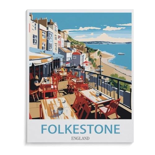 Puzzle Für Erwachsene 1000 Teile DIY Holz Puzzles Erwachsene Kinder Puzzle Klassisches Puzzle，Vintages Reiseplakat Folkestone England，1000 Teile Puzzle Geschenke Für Liebhaber Oder Freunde-J12 von YYHMKBYY