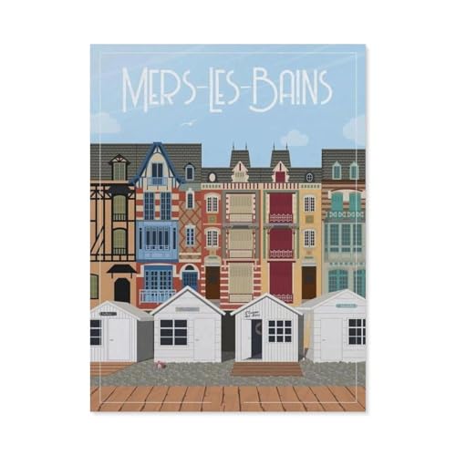 Puzzle Für Erwachsene 1000 Teile DIY Papier Puzzles Erwachsene Kinder Puzzle ，Mers-Les-Bains Frankreich Haus Vintage Reiseposter，1000 Teile Puzzle Geschenke Für Liebhaber Oder Freunde（38x26cm）-BN72 von YYHMKBYY