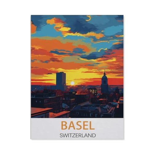 Puzzles 1000 Stück Holz Montage Bild，Basel Schweiz Vintage-Reiseposter，Erwachsene Spiele Lernspielzeug（75x50cm）-AH20 von YYHMKBYY