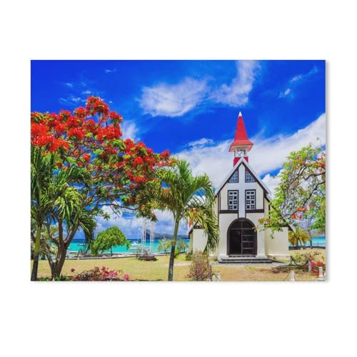 Puzzles 1000 Stück Holz Montage Bild，Blühender Flammenbaum auf Mauritius，Filmplakat Für Erwachsene Spiele Lernspielzeug（75x50cm-443 von YYHMKBYY