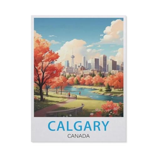 Puzzles 1000 Stück Holz Montage Bild，Calgary Canada Vintage-Reiseposter，Erwachsene Spiele Lernspielzeug（75x50cm）-BR14 von YYHMKBYY